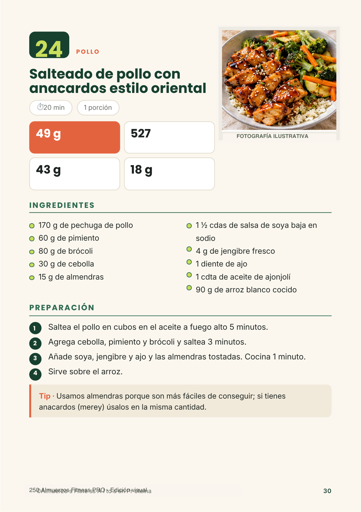Página de salteado de pollo con anacardos estilo oriental