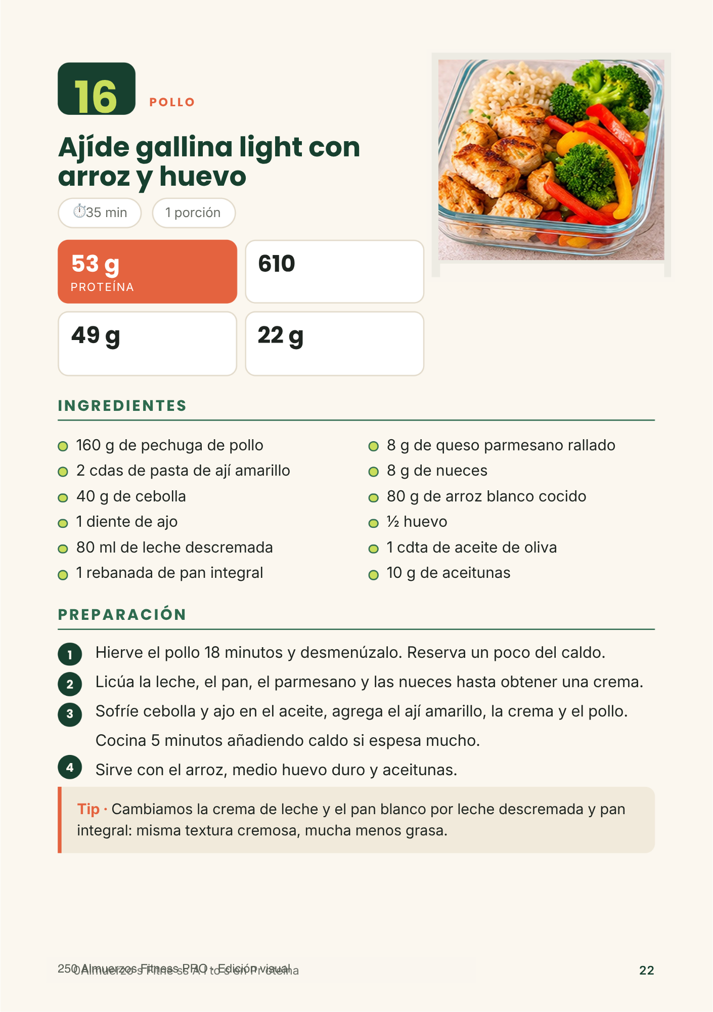 Página de ají de gallina light con arroz y huevo