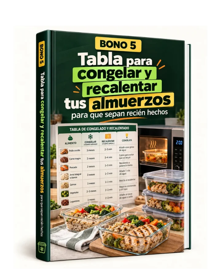 Bono #5: Tabla para congelar y recalentar tus almuerzos sin que pierdan sabor